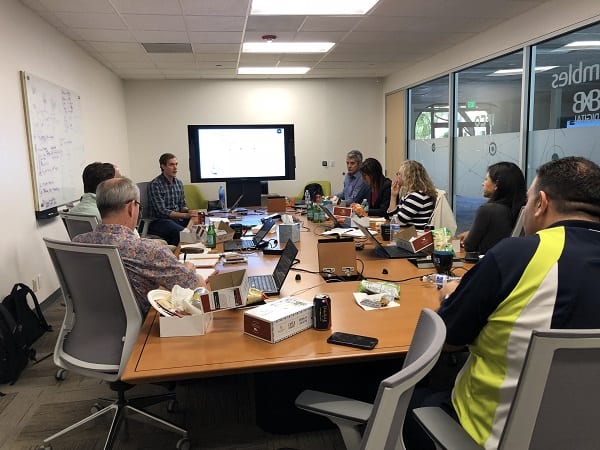 Executives gather for a board meeting.